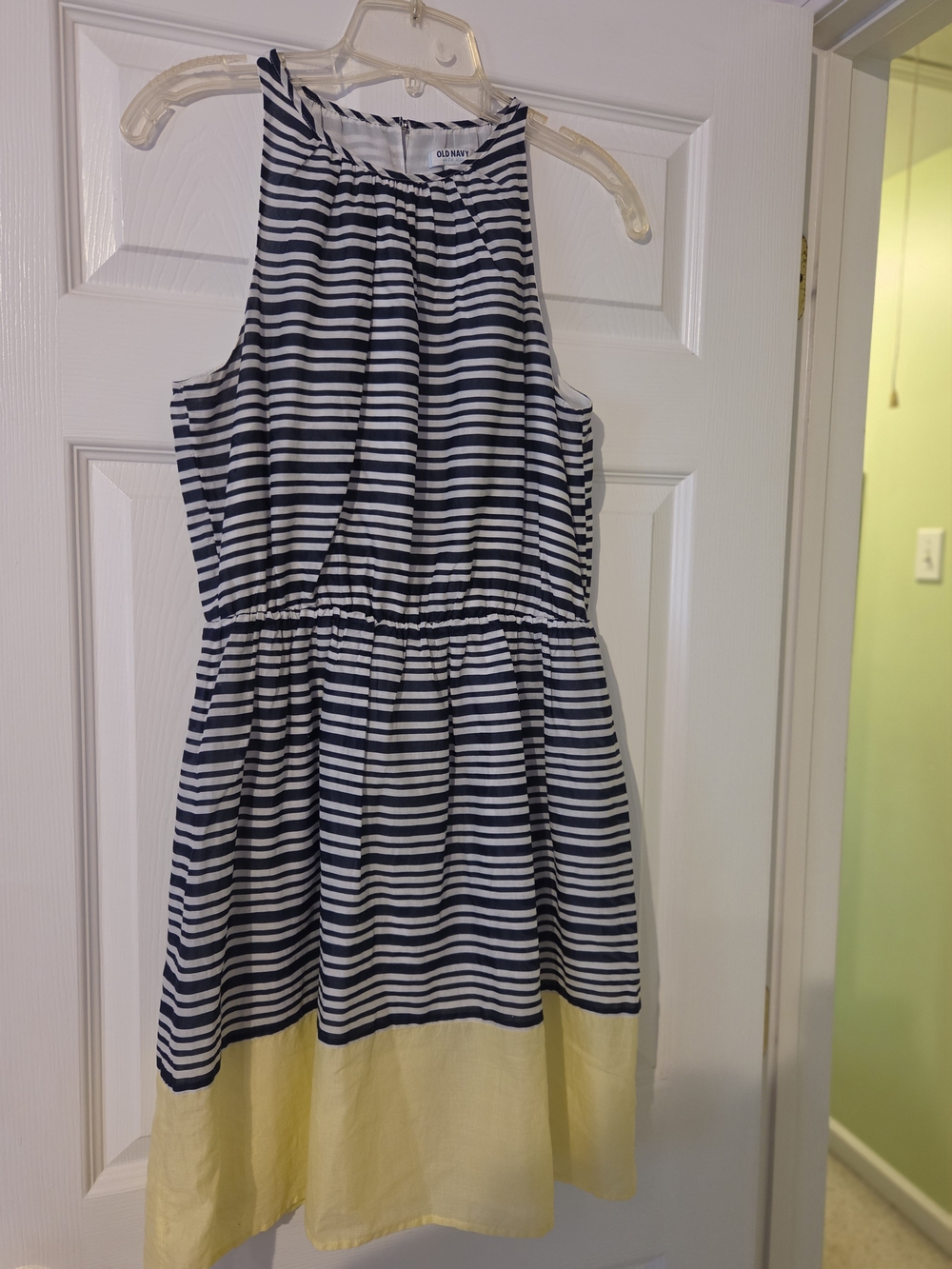 Old Navy Navy & White Striped Dress with Yellow Hem